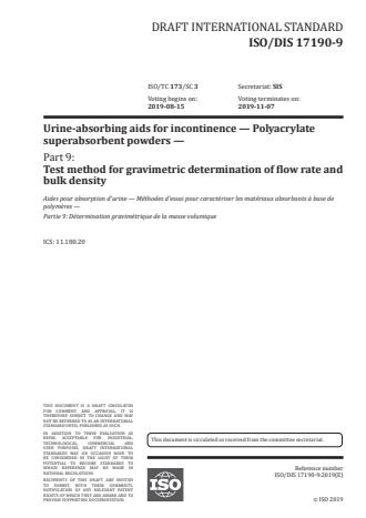 ISO/PRF 17190-9:Version 25-apr-2020 - Urine-absorbing aids for incontinence -- Polyacrylate superabsorbent powders