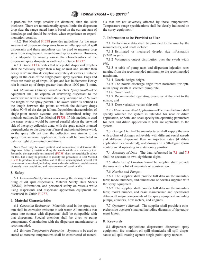 ASTM F2465/F2465M-05(2011)e1 - Standard Guide for Oil Spill Dispersant Application Equipment: Single-point Spray Systems