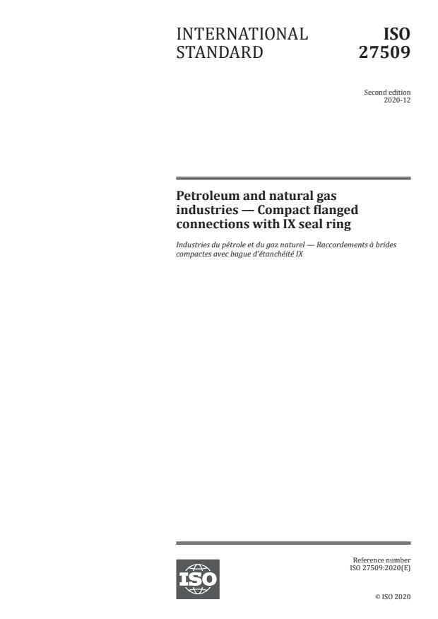 ISO 27509:2020 - Petroleum and natural gas industries -- Compact flanged connections with IX seal ring