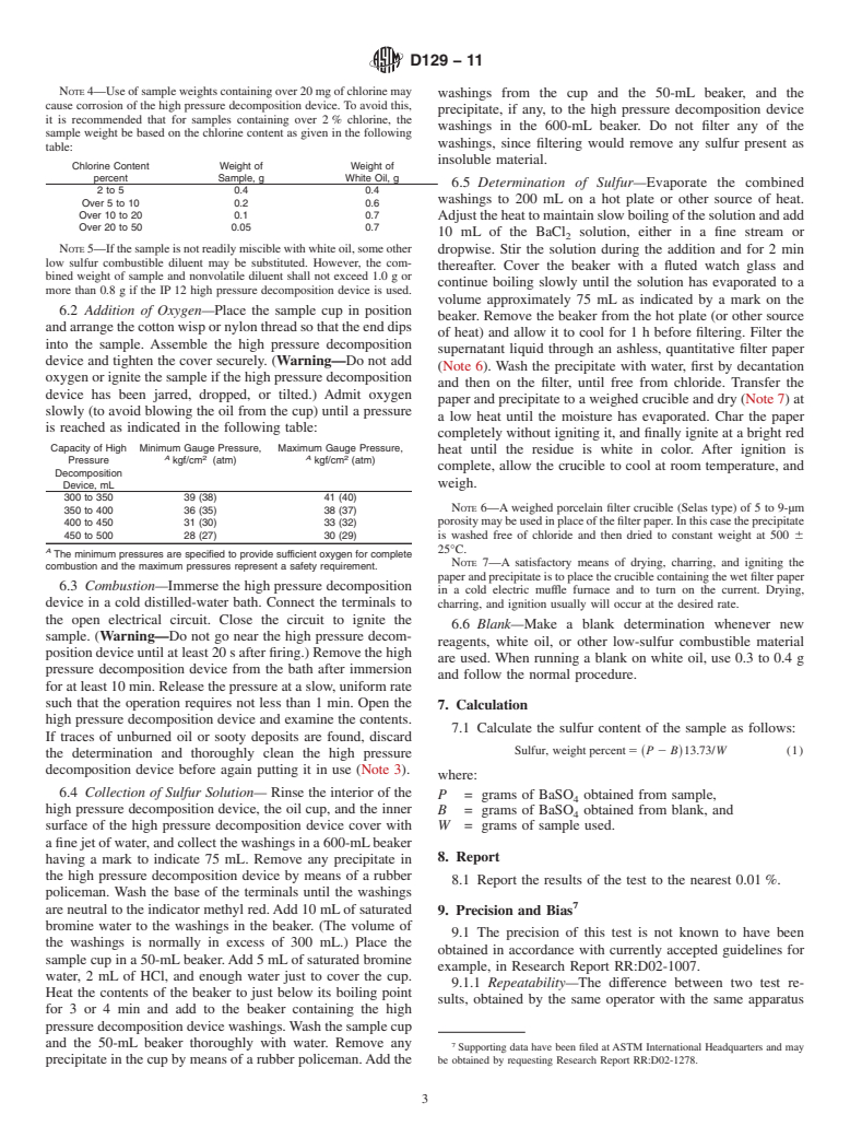 ASTM D129-11 - Standard Test Method for Sulfur in Petroleum Products (General High Pressure Decomposition Device Method)