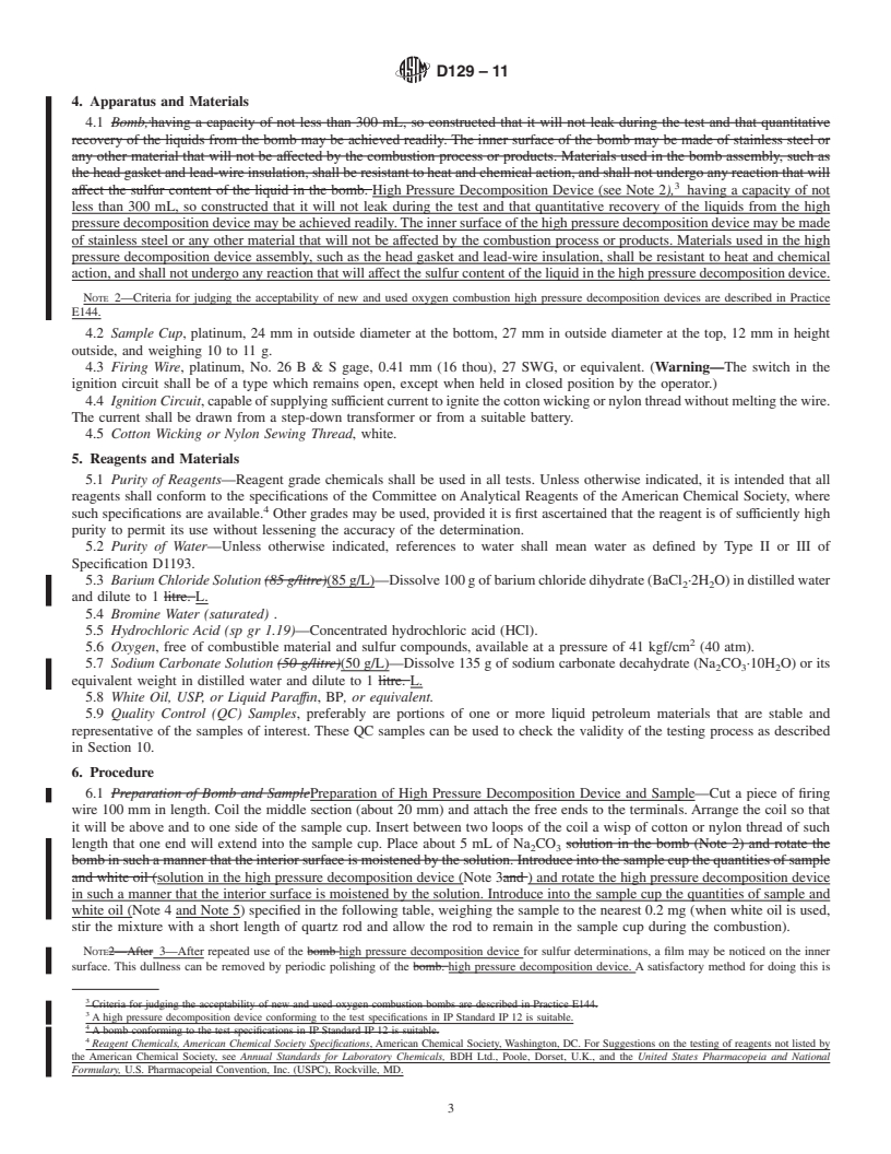 REDLINE ASTM D129-11 - Standard Test Method for Sulfur in Petroleum Products (General High Pressure Decomposition Device Method)