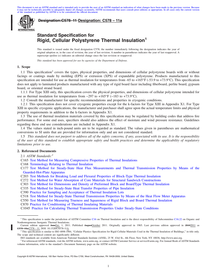 REDLINE ASTM C578-11a - Standard Specification for  Rigid, Cellular Polystyrene Thermal Insulation