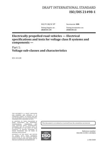 ISO/DIS 21498-1 - Electrically Propelled Road Vehicles -- Electrical ...