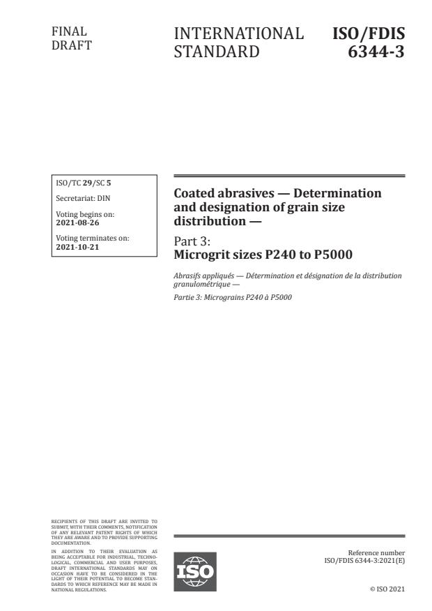 ISO/FDIS 6344-3:Version 21-avg-2021 - Coated abrasives -- Determination and designation of grain size distribution