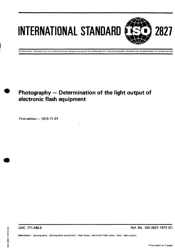 ISO 2827:1973 - Photography -- Determination of the light output of electronic flash equipment