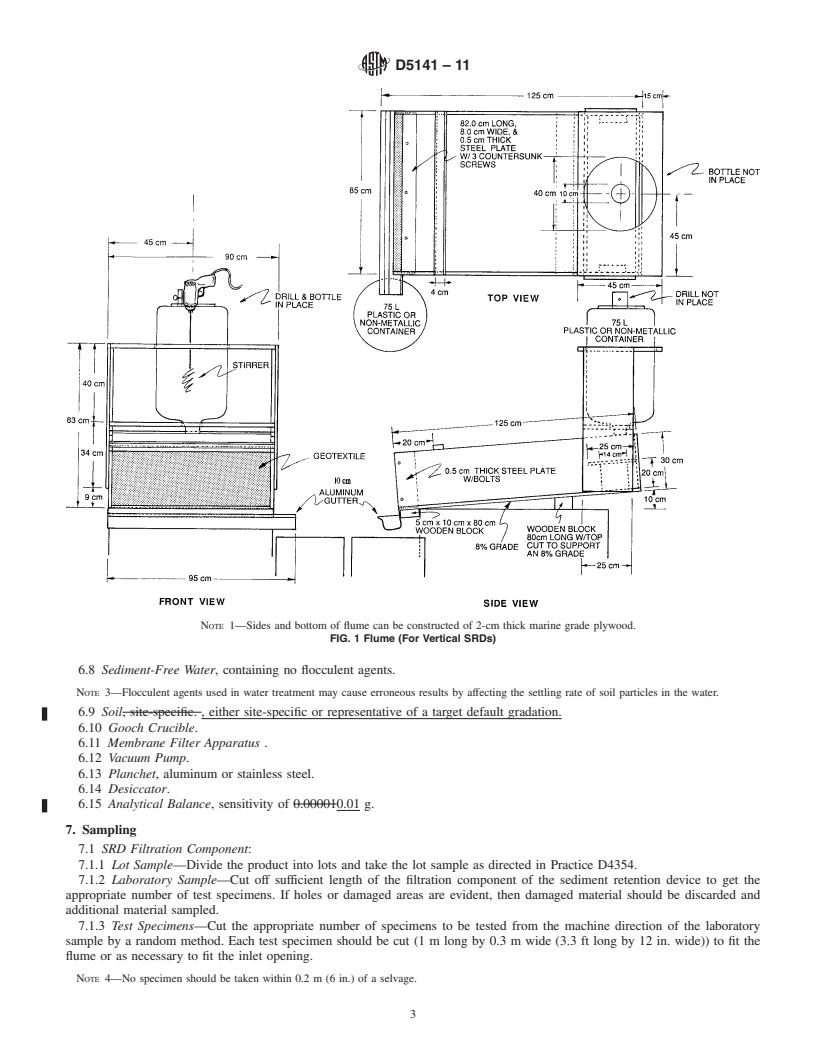 REDLINE ASTM D5141-11 - Standard Test Method for Determining Filtering Efficiency and Flow Rate of the Filtration Component of a Sediment Retention Device