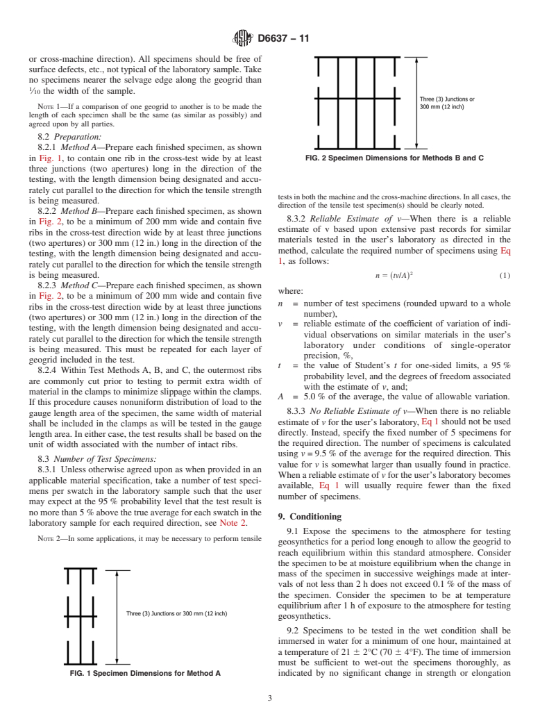 ASTM D6637-11 - Standard Test Method for Determining Tensile Properties of Geogrids by the Single or Multi-Rib Tensile Method