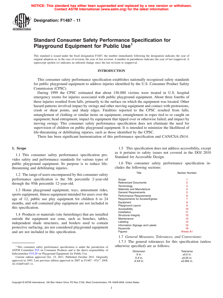 ASTM F1487-11 - Standard Consumer Safety Performance Specification for  Playground Equipment for Public Use