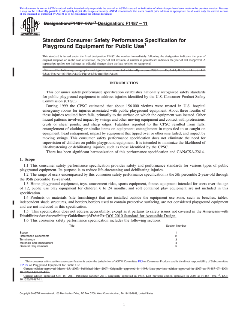 REDLINE ASTM F1487-11 - Standard Consumer Safety Performance Specification for  Playground Equipment for Public Use