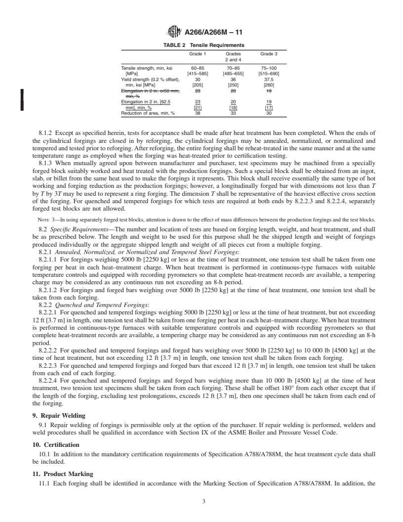 REDLINE ASTM A266/A266M-11 - Standard Specification for  Carbon Steel Forgings for Pressure Vessel Components