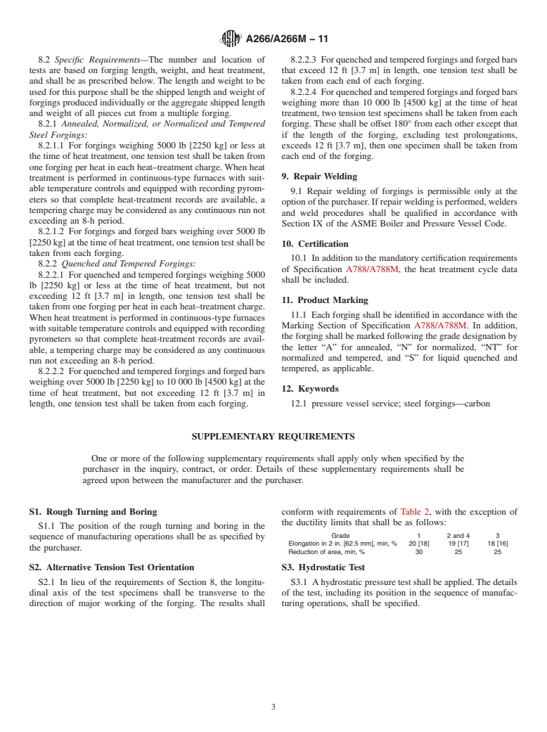 ASTM A266/A266M-11 - Standard Specification for  Carbon Steel Forgings for Pressure Vessel Components