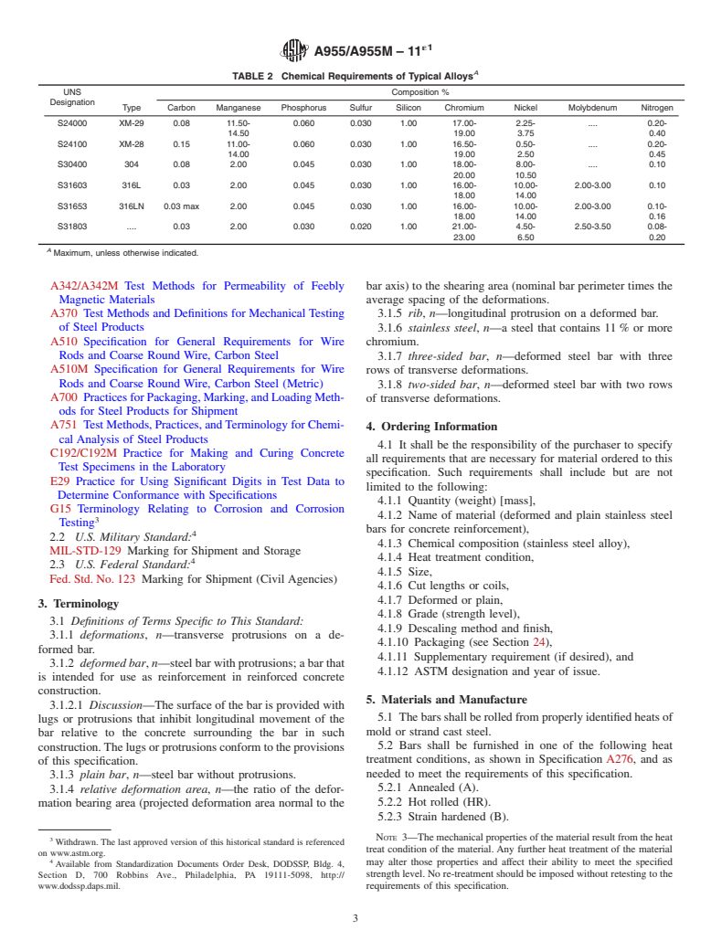 ASTM A955/A955M-11e1 - Standard Specification for  Deformed and Plain Stainless-Steel Bars for Concrete Reinforcement