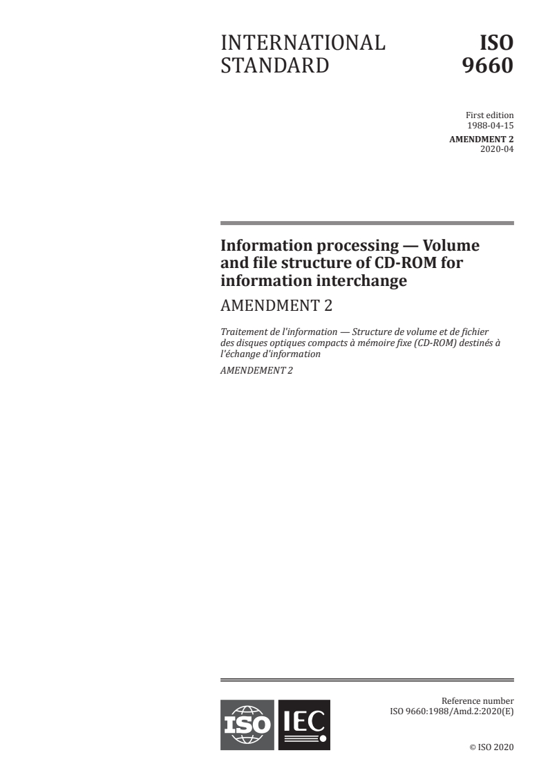 ISO 9660:1988/Amd 2:2020 ISO 9660:1988/Amd 2:2020 - Information processing — Volume and file structure of CD-ROM for information interchange — Amendment 2
Released:4/9/2020