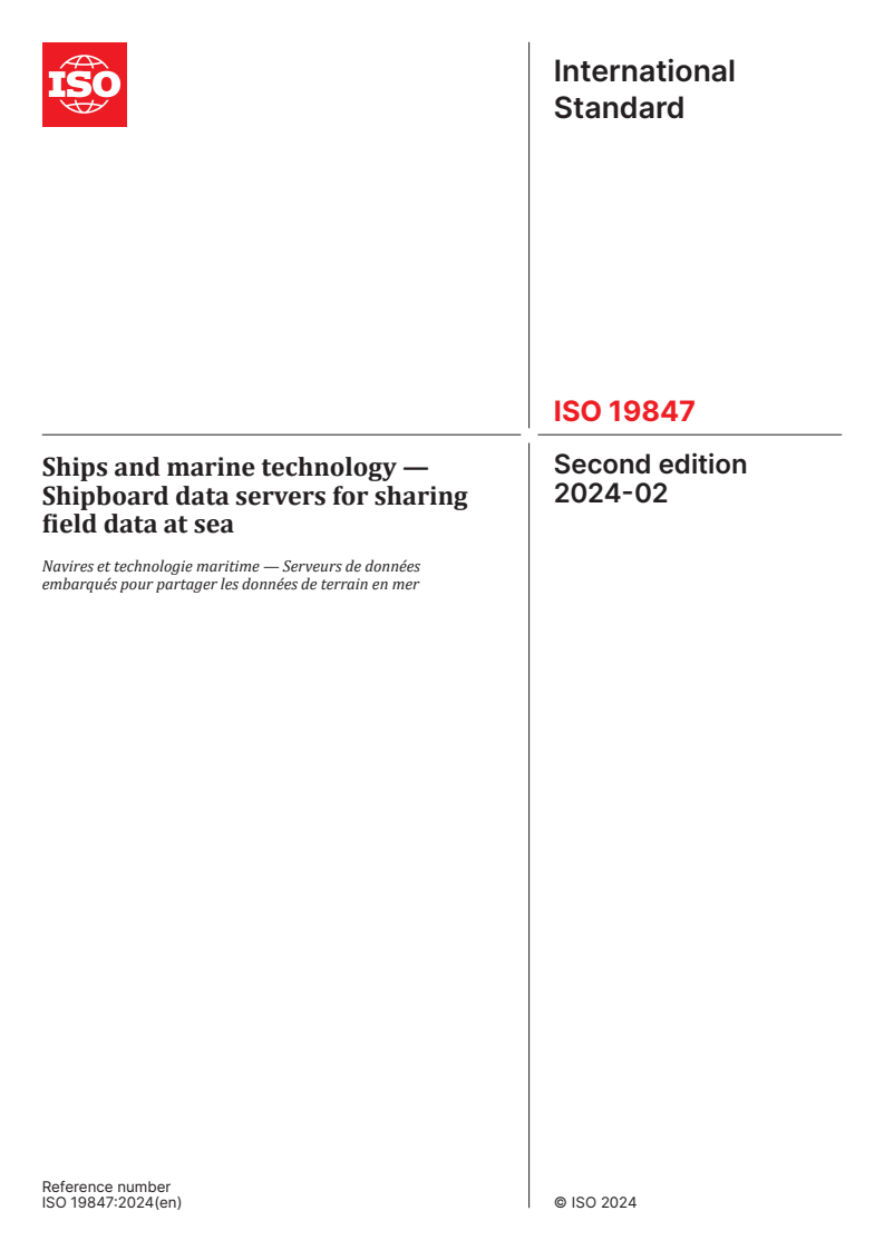 ISO 19847:2024 - Ships and marine technology — Shipboard data servers for sharing field data at sea
Released:1. 02. 2024