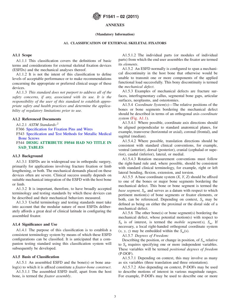 ASTM F1541-02(2011) - Standard Specification and Test Methods for External Skeletal Fixation Devices