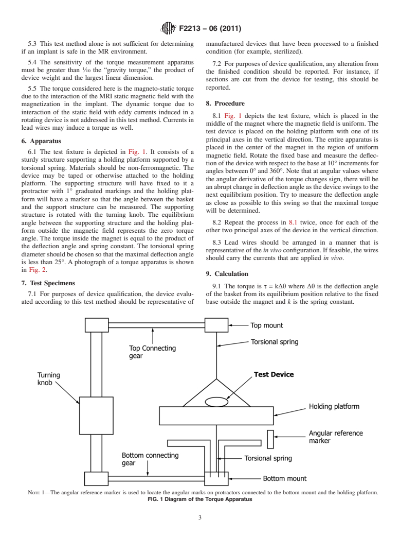 ASTM F2213-06(2011) - Standard Test Method for Measurement of Magnetically Induced Torque on Medical Devices in the Magnetic Resonance Environment