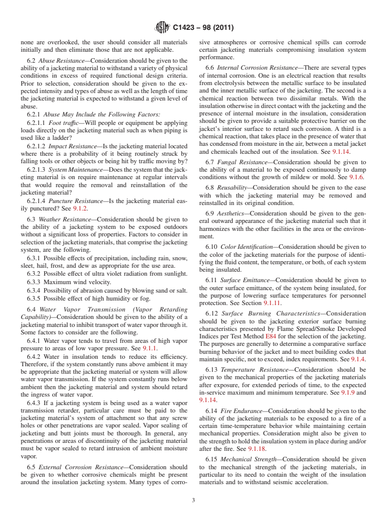 ASTM C1423-98(2011) - Standard Guide for Selecting Jacketing Materials for Thermal Insulation