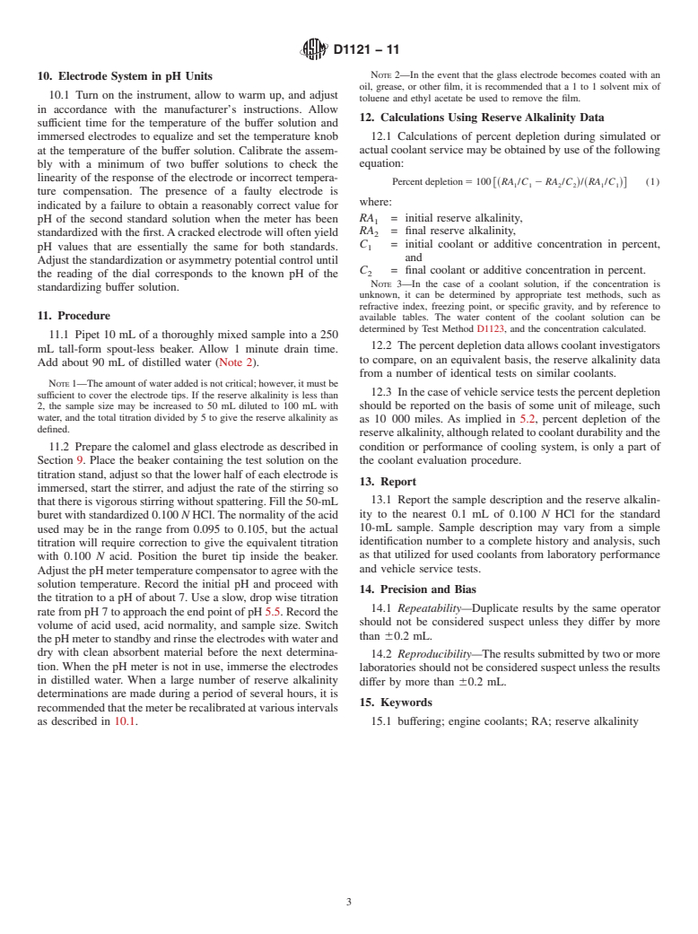 ASTM D1121-11 - Standard Test Method for  Reserve Alkalinity of Engine Coolants and Antirusts