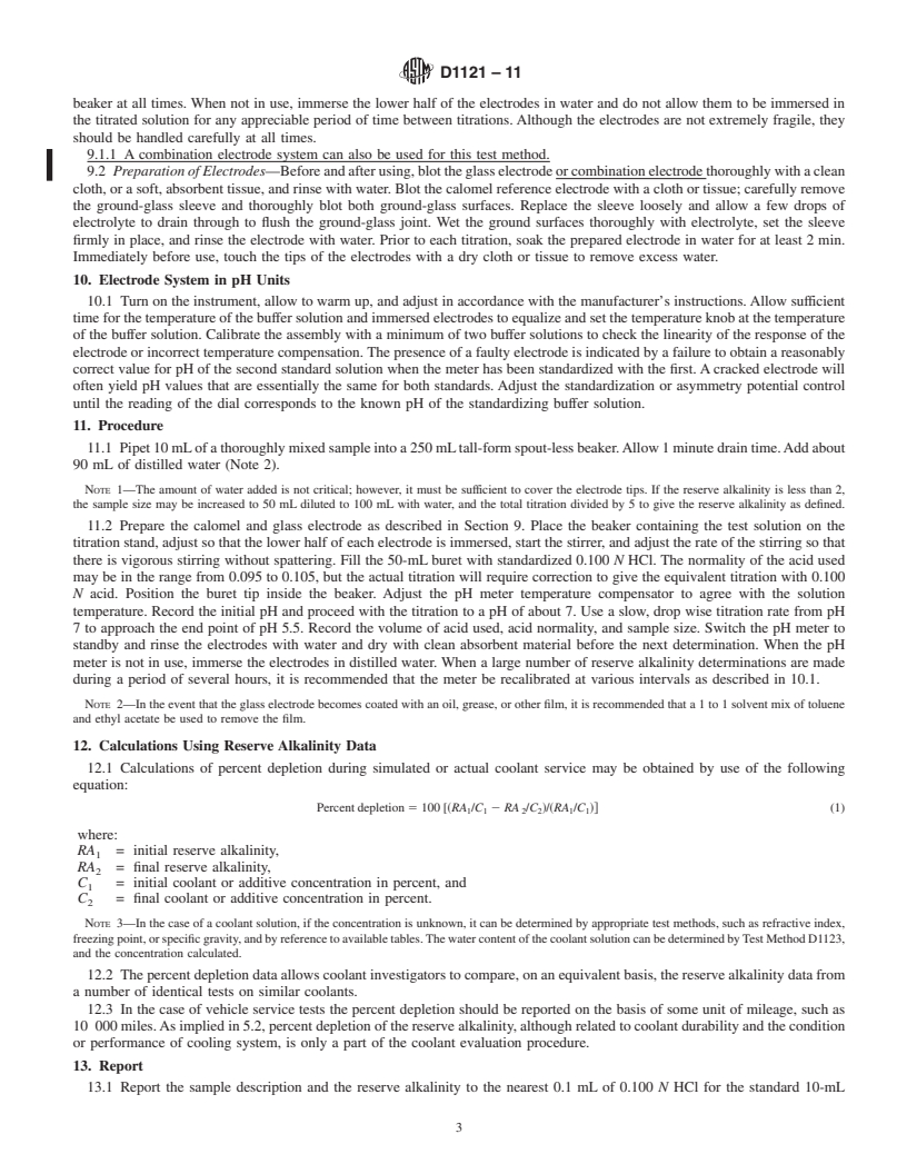 REDLINE ASTM D1121-11 - Standard Test Method for  Reserve Alkalinity of Engine Coolants and Antirusts