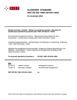 SIST EN ISO 14001:2015/A1:2024 - Page 1 preview