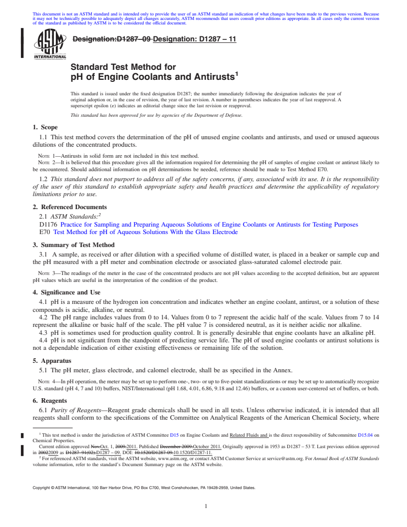 REDLINE ASTM D1287-11 - Standard Test Method for  pH of Engine Coolants and Antirusts