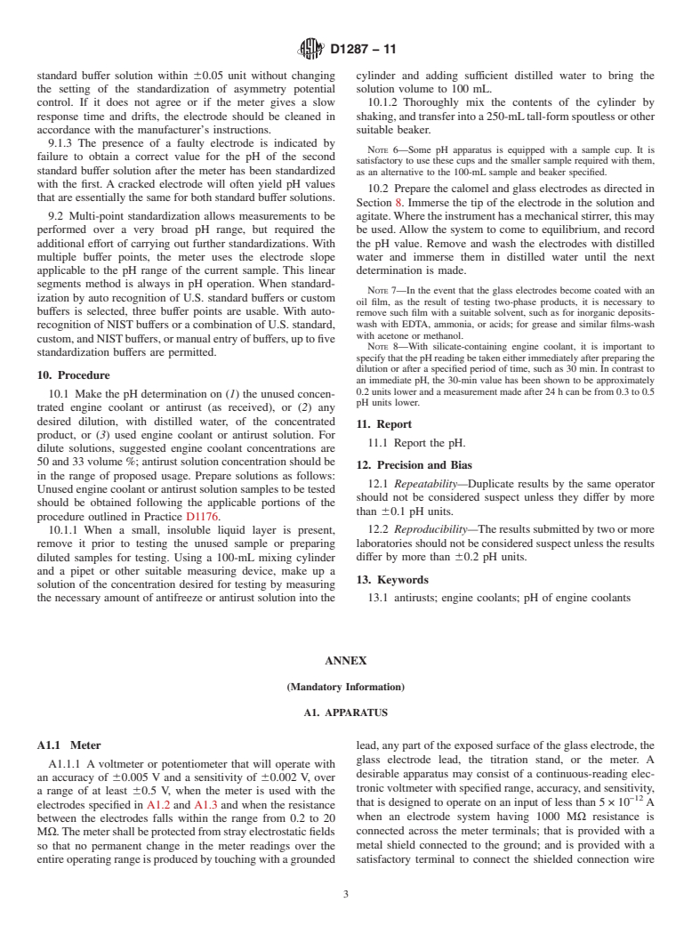 ASTM D1287-11 - Standard Test Method for  pH of Engine Coolants and Antirusts