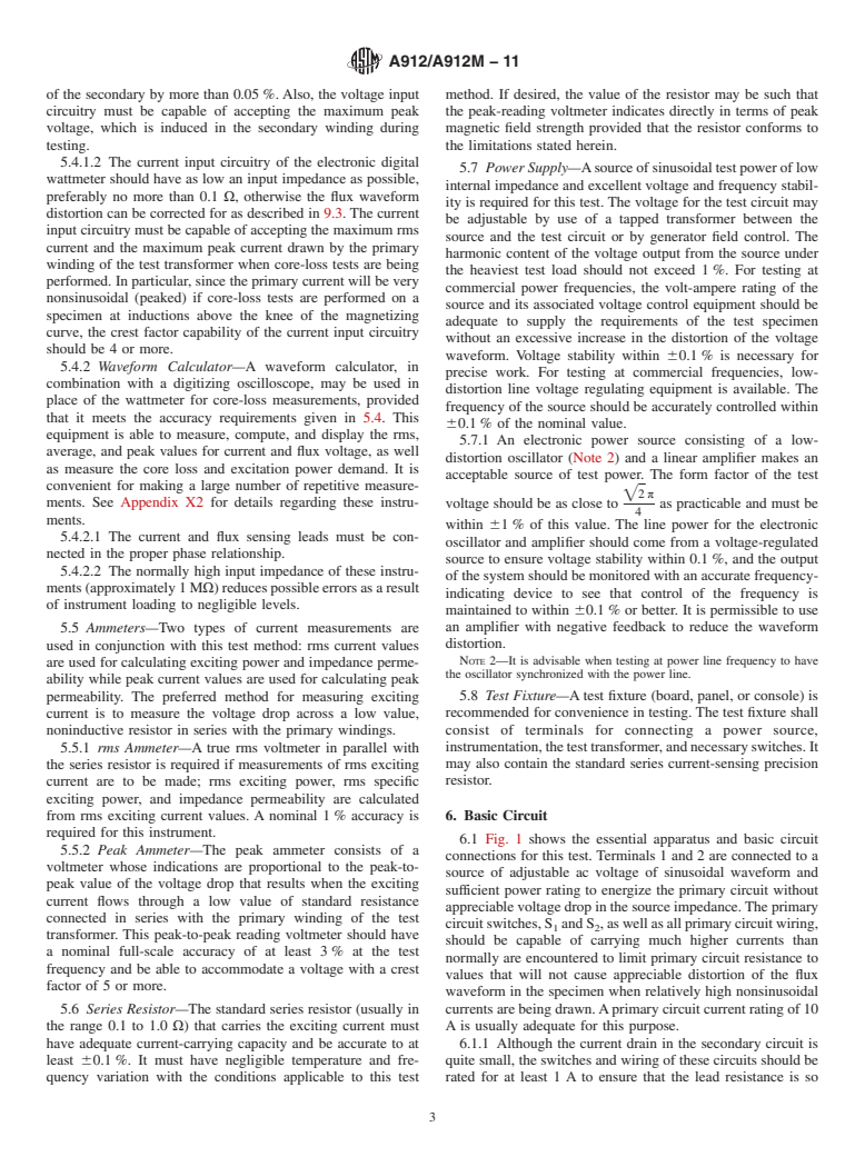 ASTM A912/A912M-11 - Standard Test Method for Alternating-Current Magnetic Properties of Amorphous Materials at Power Frequencies Using Wattmeter-Ammeter-Voltmeter Method with Toroidal Specimens