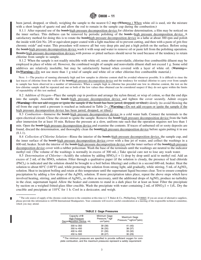 REDLINE ASTM D808-11 - Standard Test Method for Chlorine in New and Used Petroleum Products (High Pressure Decomposition Device Method)