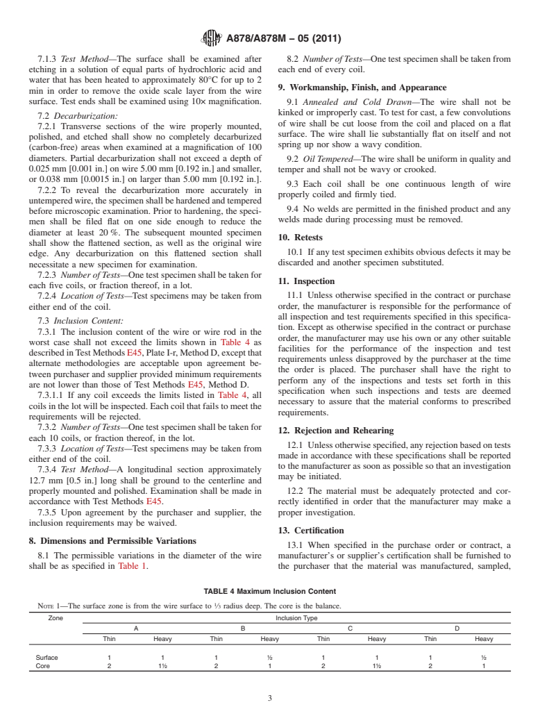 ASTM A878/A878M-05(2011) - Standard Specification for  Steel Wire, Modified Chromium Vanadium Valve Spring Quality