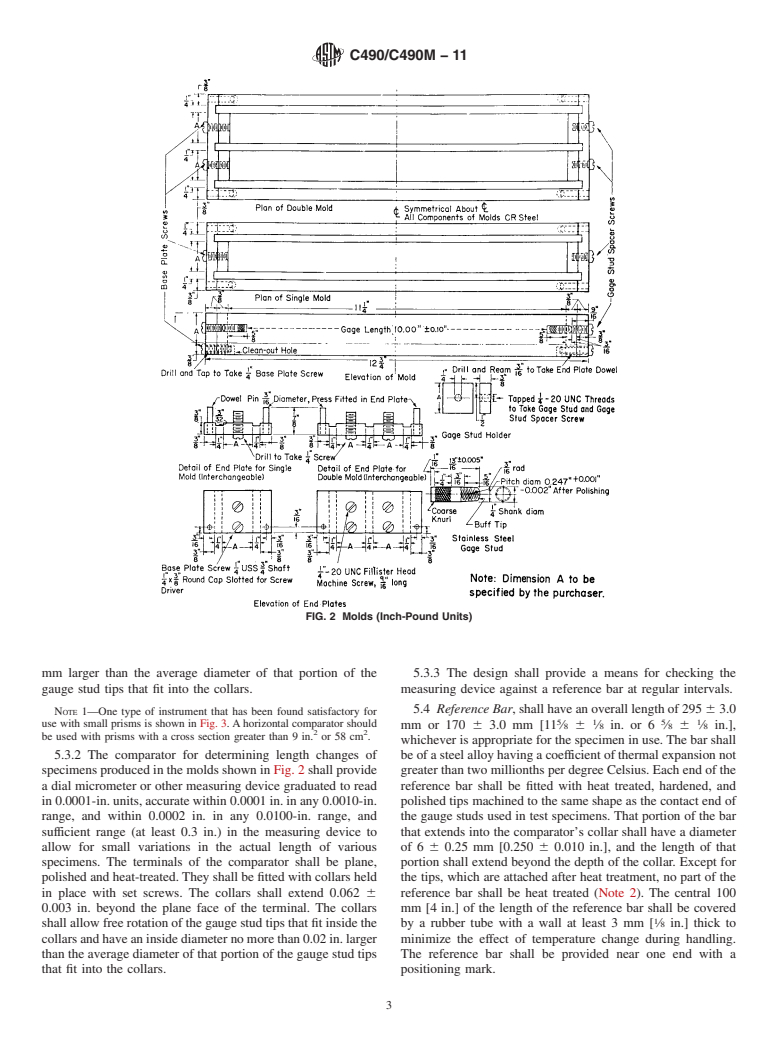 ASTM C490/C490M-11 - Standard Practice for Use of Apparatus for the Determination of Length Change of Hardened Cement Paste, Mortar, and Concrete