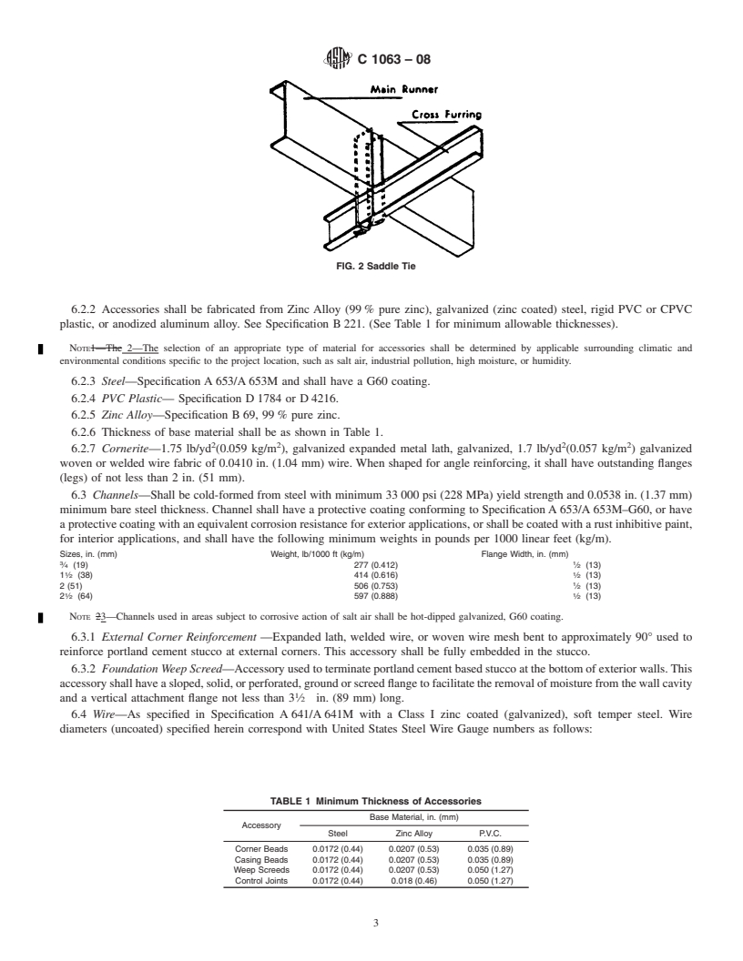 REDLINE ASTM C1063-08 - Standard Specification for Installation of Lathing and Furring to Receive Interior and Exterior Portland Cement-Based Plaster