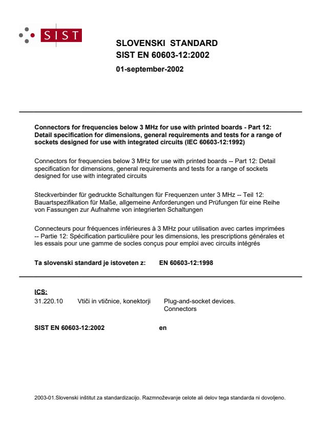 EN 60603-12:1998 EN 60603-12:2002 - Page 1 preview