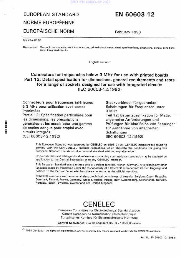 EN 60603-12:1998 EN 60603-12:2002 - Page 3 preview