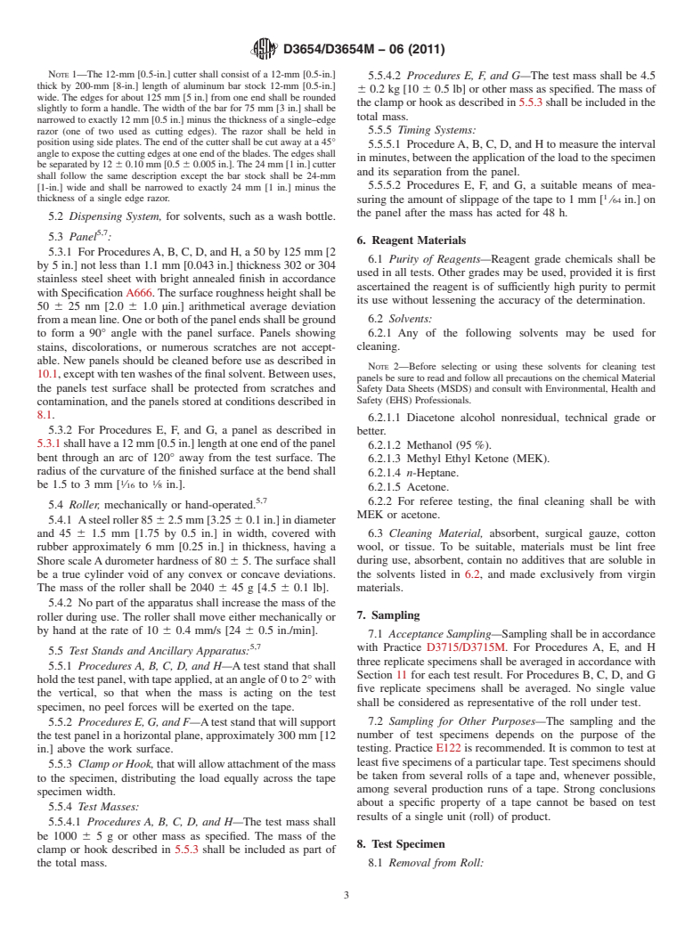 ASTM D3654/D3654M-06(2011) - Standard Test Methods for  Shear Adhesion of Pressure-Sensitive Tapes