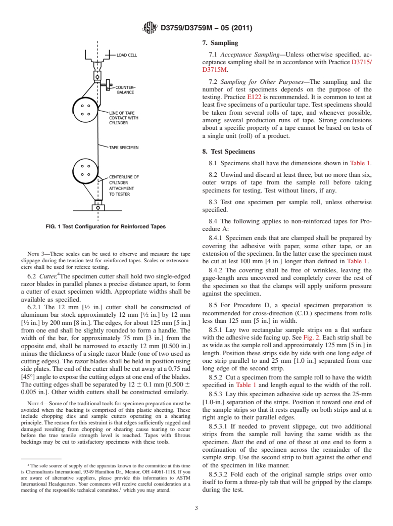 ASTM D3759/D3759M-05(2011) - Standard Test Method for  Breaking Strength and Elongation of Pressure-Sensitive Tape