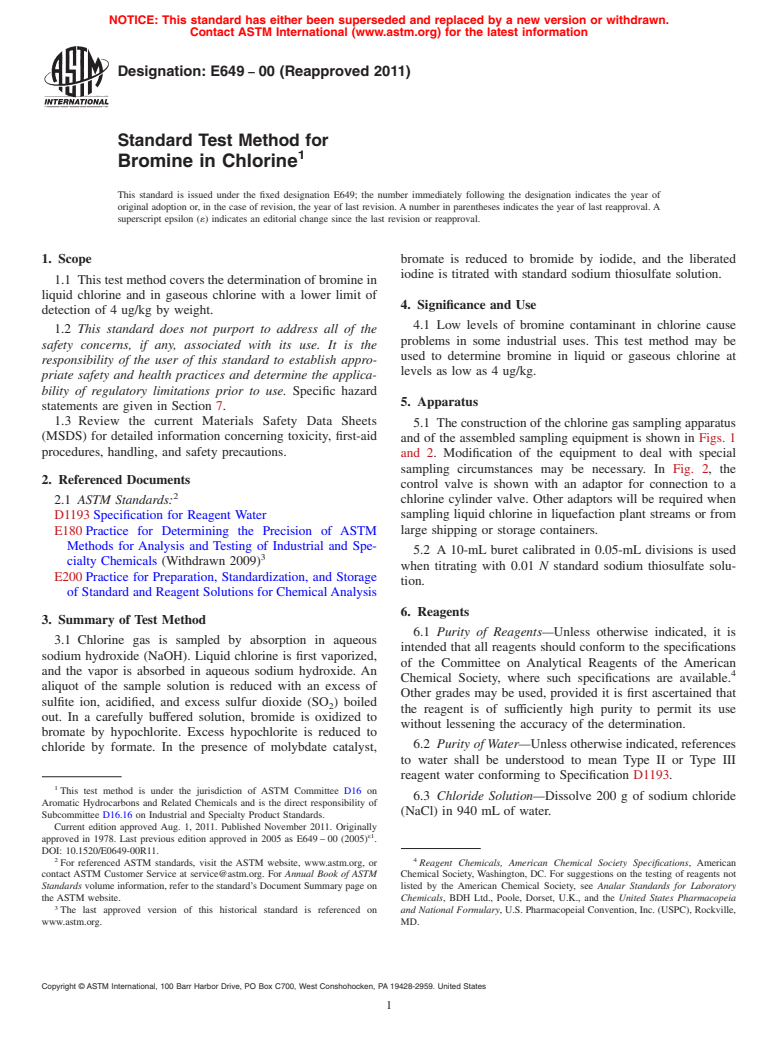 ASTM E649-00(2011) - Standard Test Method for  Bromine in Chlorine