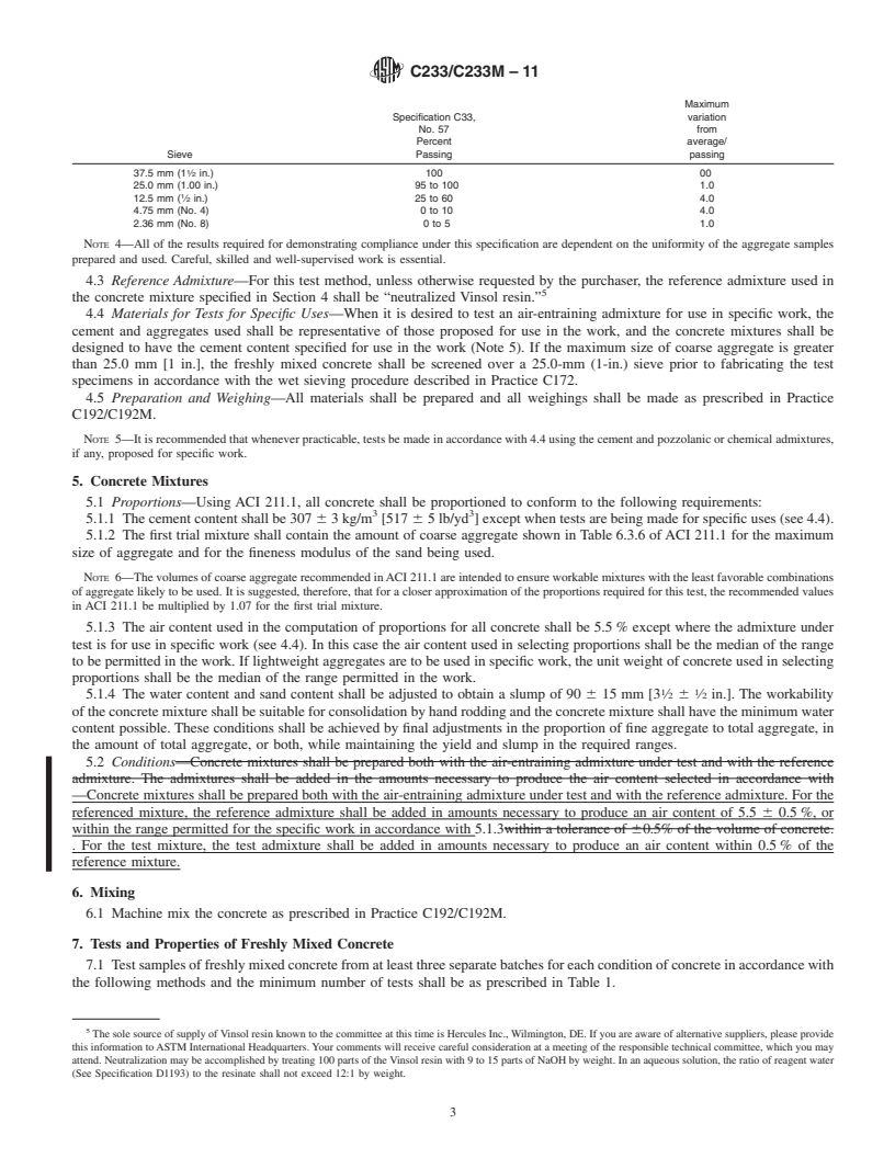 REDLINE ASTM C233/C233M-11 - Standard Test Method for  Air-Entraining Admixtures for Concrete