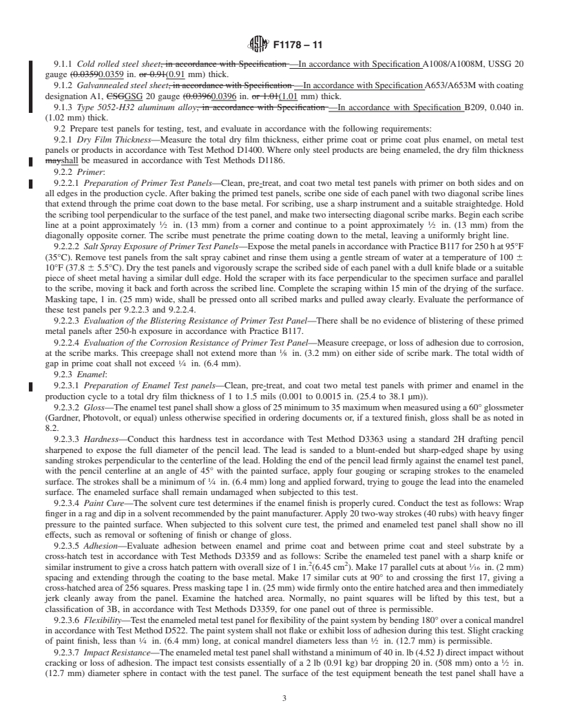 REDLINE ASTM F1178-11 - Standard Specification for Performance of Enameling System, Baking, Metal Joiner Work and Furniture