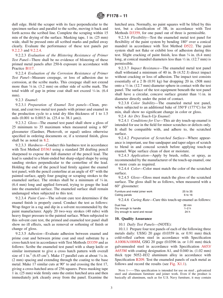 ASTM F1178-11 - Standard Specification for Performance of Enameling System, Baking, Metal Joiner Work and Furniture