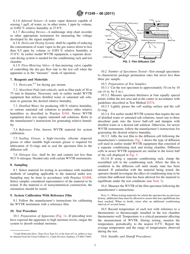 ASTM F1249-06(2011) - Standard Test Method for Water Vapor Transmission Rate Through Plastic Film and Sheeting Using a Modulated Infrared Sensor