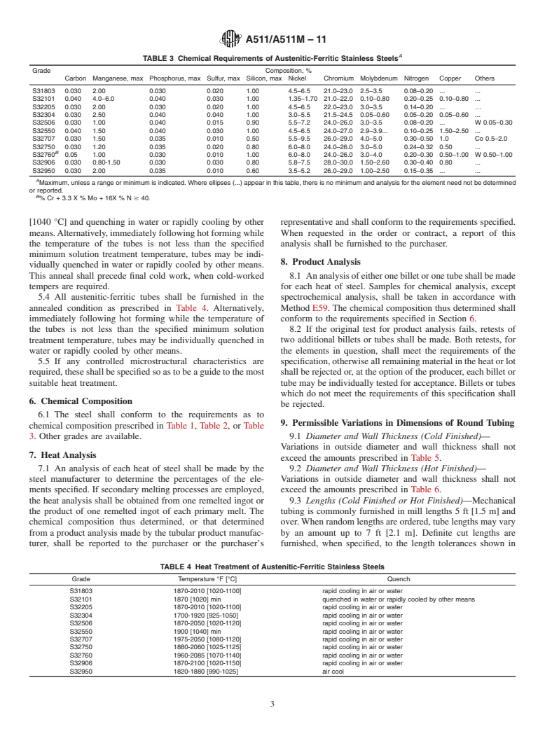 ASTM A511/A511M-11 - Standard Specification for  Seamless Stainless Steel Mechanical Tubing