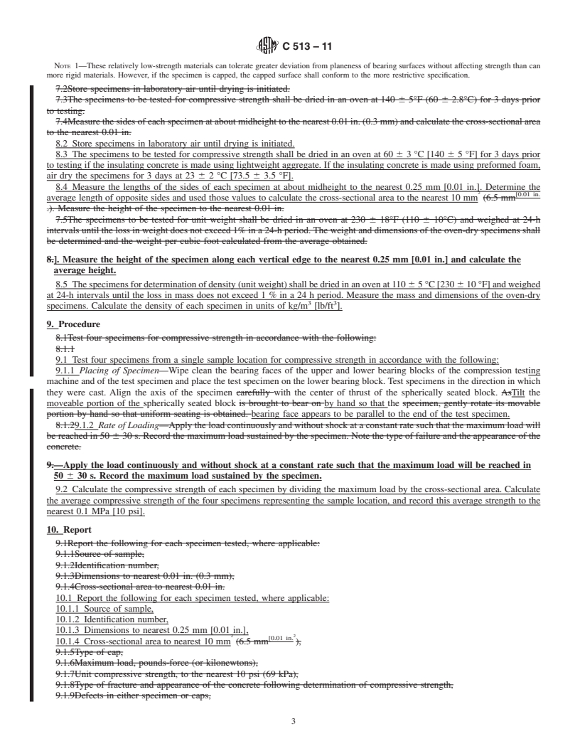 REDLINE ASTM C513-11 - Standard Test Method for  Obtaining and Testing Specimens of Hardened Lightweight Insulating Concrete for Compressive Strength