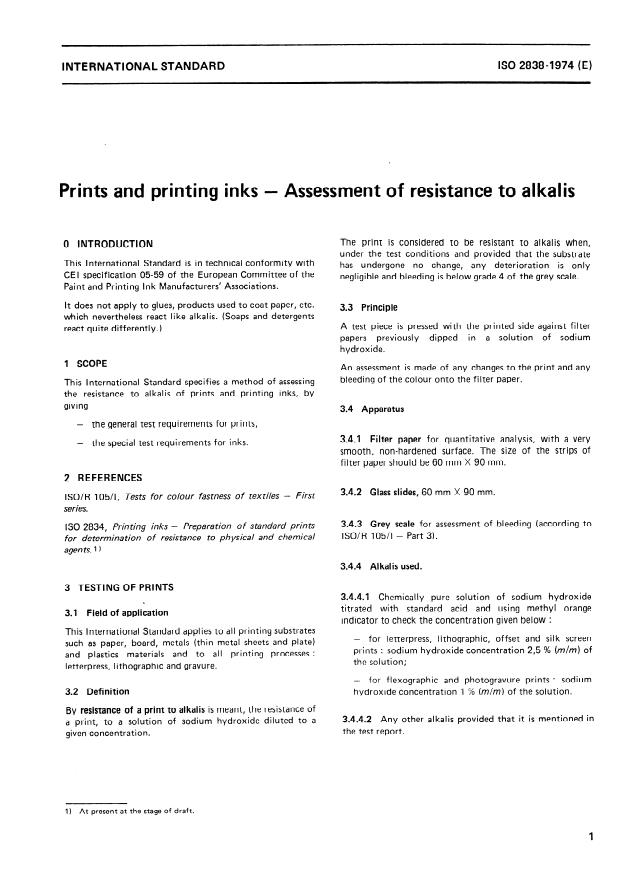 ISO 2838:1974 - Prints and printing inks -- Assessment of resistance to alkalis