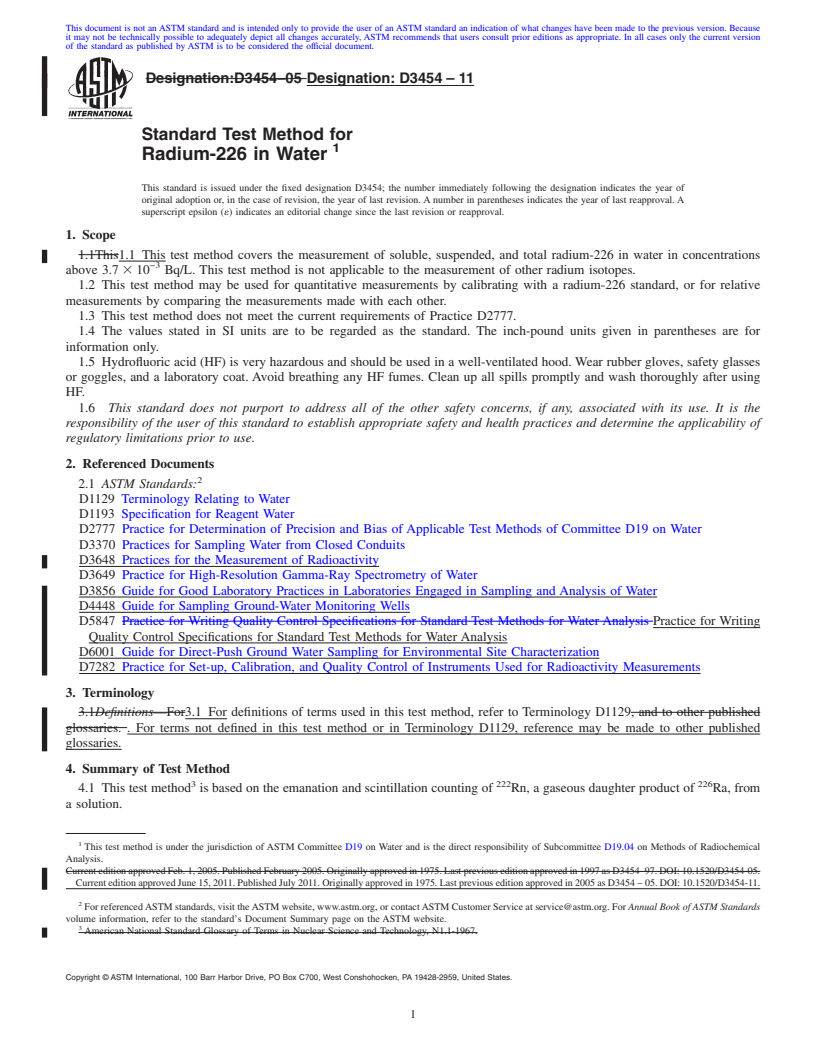 REDLINE ASTM D3454-11 - Standard Test Method for  Radium-226 in Water