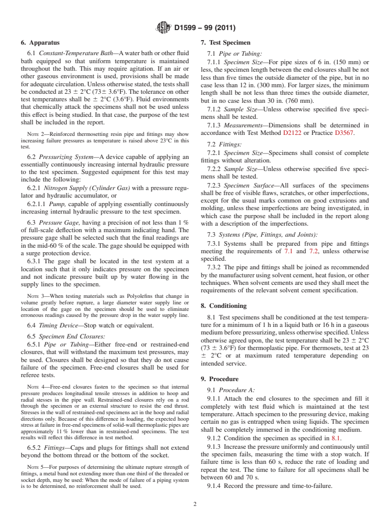 ASTM D1599-99(2011) - Standard Test Method for  Resistance to Short-Time Hydraulic Pressure of Plastic Pipe, Tubing, and Fittings