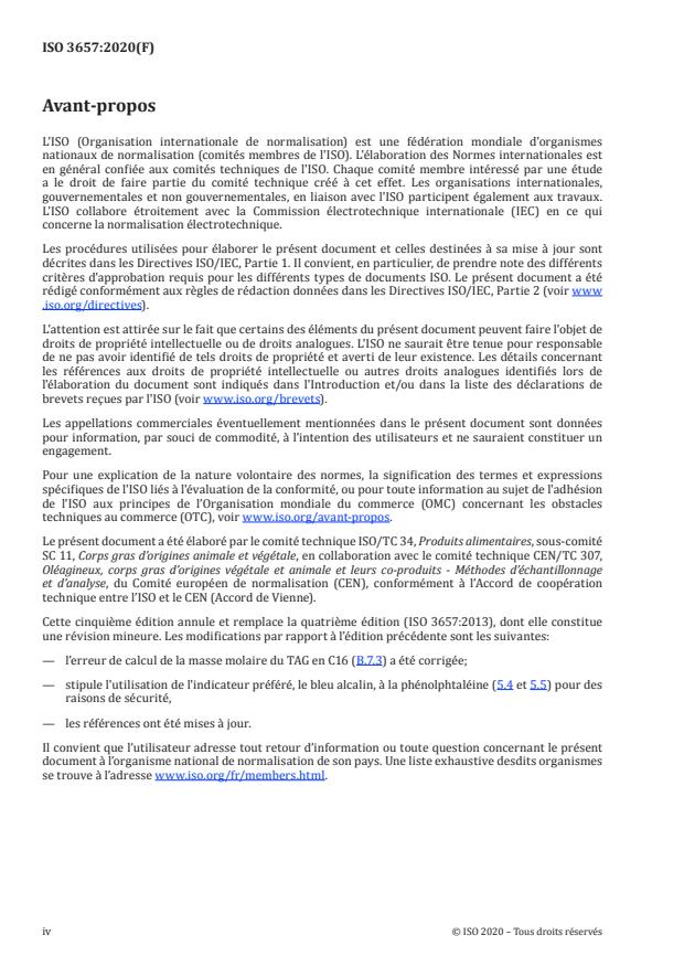 ISO 3657:2020 ISO 3657:2020 - Corps gras d'origines animale et végétale -- Détermination de l'indice de saponification - Page 4 preview