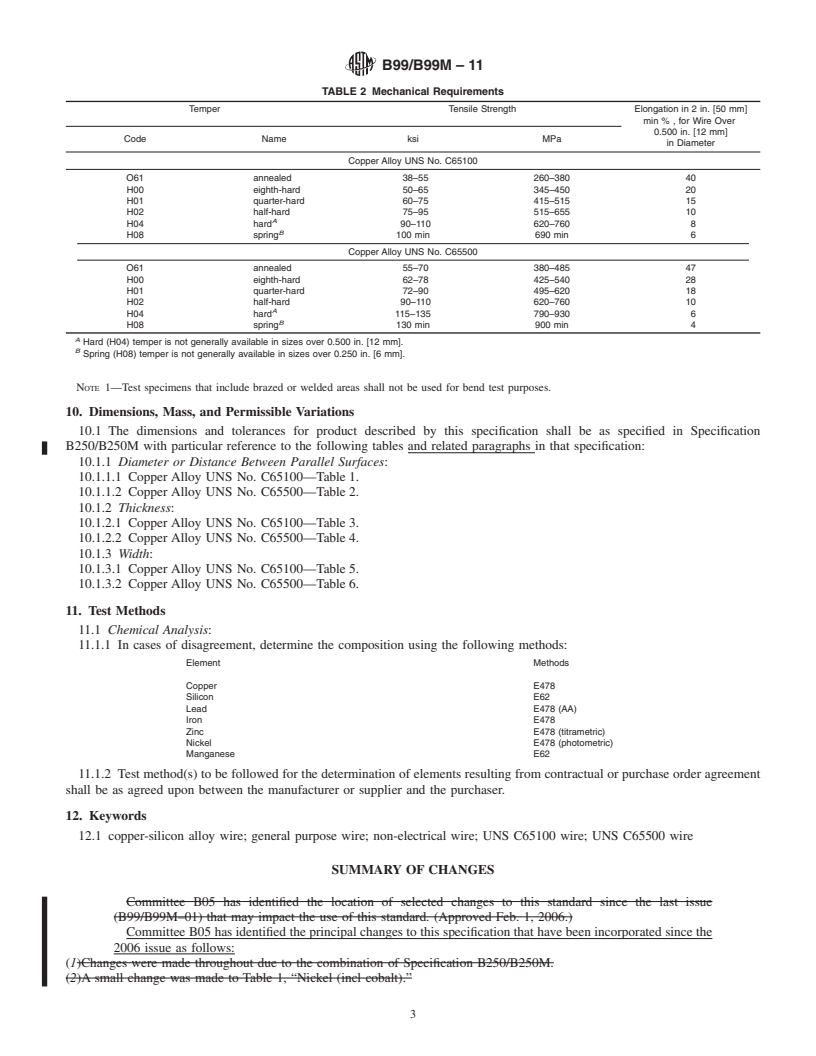 REDLINE ASTM B99/B99M-11 - Standard Specification for  Copper-Silicon Alloy Wire for General Applications