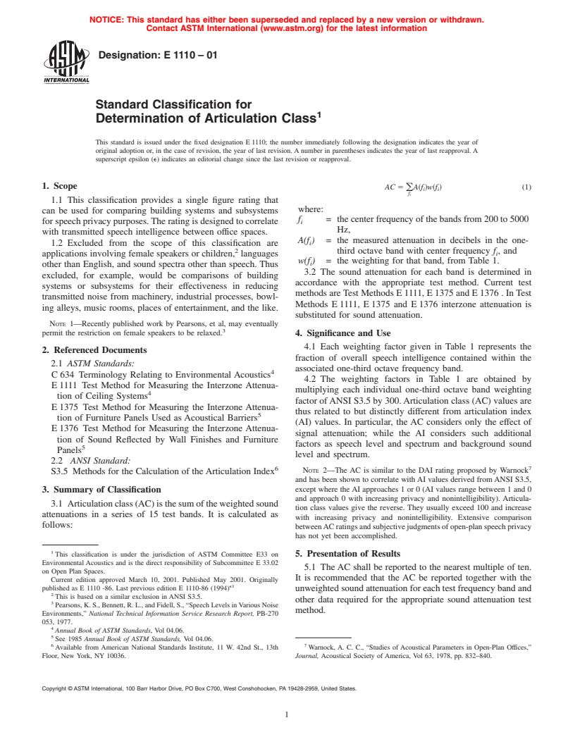 ASTM E1110-01 - Standard Classification for Determination of Articulation Class