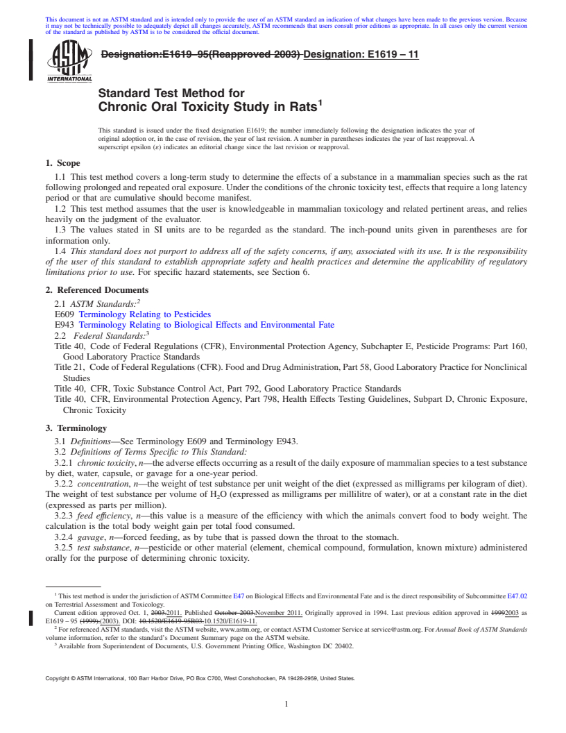 REDLINE ASTM E1619-11 - Standard Test Method for Chronic Oral Toxicity Study in Rats