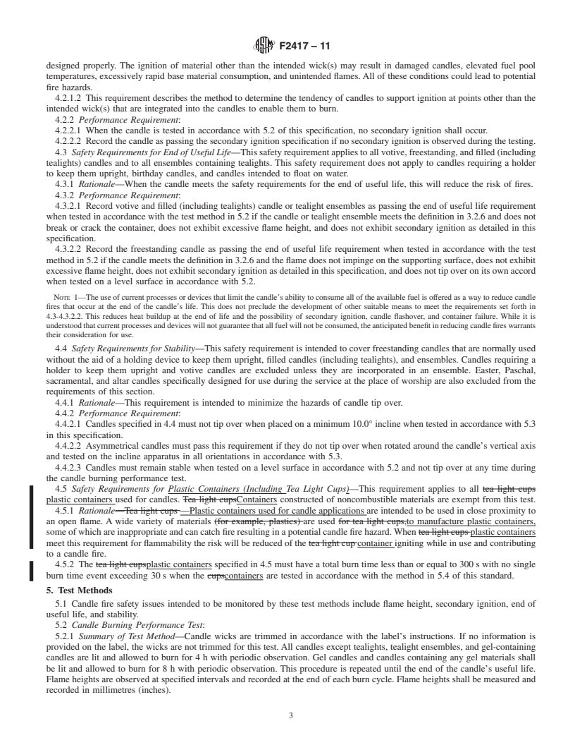 REDLINE ASTM F2417-11 - Standard Specification for Fire Safety for Candles